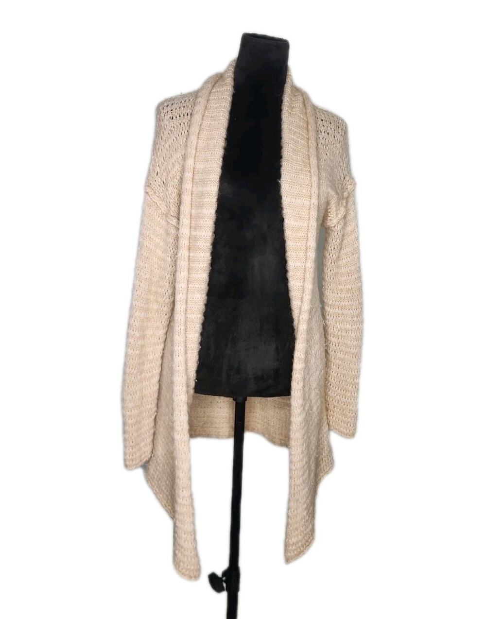 Brochu Walker Alpaca Camel Shaggy Beige Open Front Chunky Knit Cardigan Size Xs